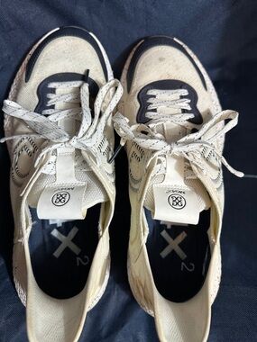G/FORE Cream and Navy Athletic Sneakers with Logo